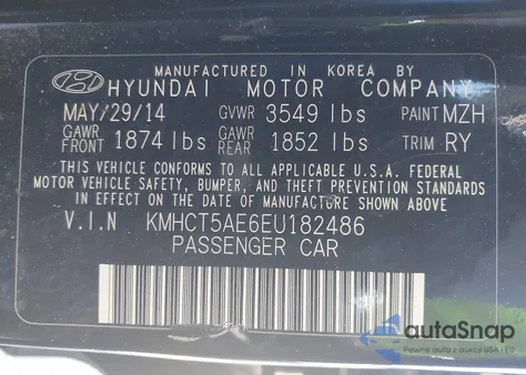 2014 Hyundai Accent Gs from USA, damaged, VIN KMHCT5AE6EU182486